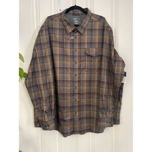 Swiss Tech Men Brown Gray Plaid Long Sleeve Button Down Flannel Shirt Size 3XL